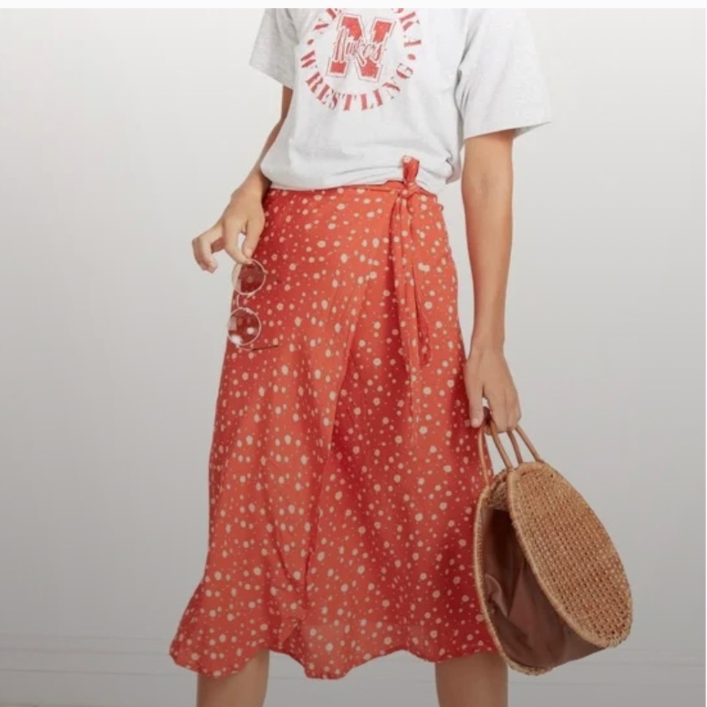 FAITHFULL THE BRAND Red Wrap Skirt Linnie Midi Skirt